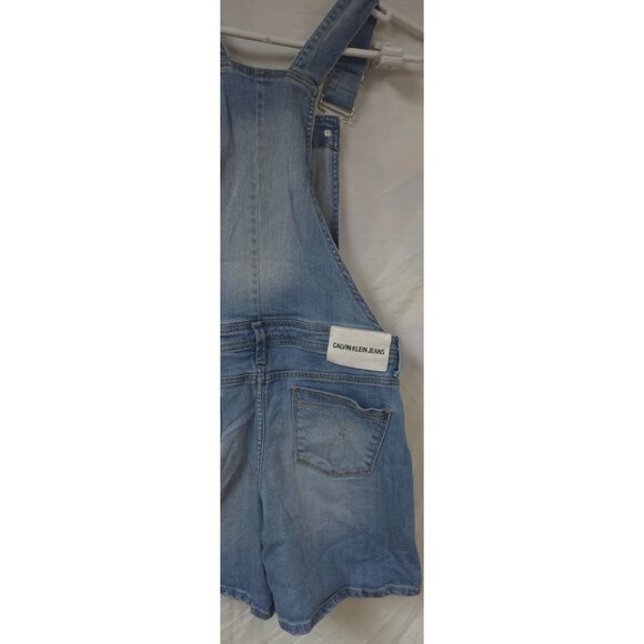 Calvin Klein Womens L 12/14 Distressed Light Blue Denim Bib Overall Jorts Shorts - Picture 9 of 14